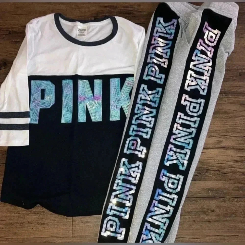 PINK Victoria's Secret Black and White Long Sleeve Tee